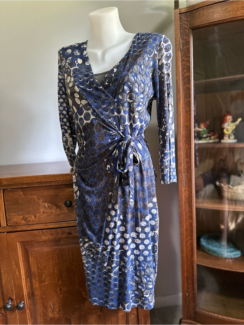 Sandwich - Blue Grey Dotted Abstract Wrap Dress